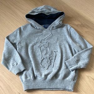 4/4T Polo Ralph Lauren Gray Hooded Sweater with polo logo on fron